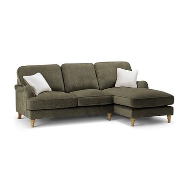 Eloise Right Hand Chaise Sofa in Marlan Olive Green Fabric