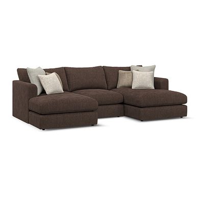 Elston Modular 3 Seater U-Shape Chaise Sofa in Penny Cacao Fabric - Group 16