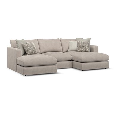 Elston Modular 3 Seater U-Shape Chaise Sofa in Penny Mid Grey Fabric - Group 16