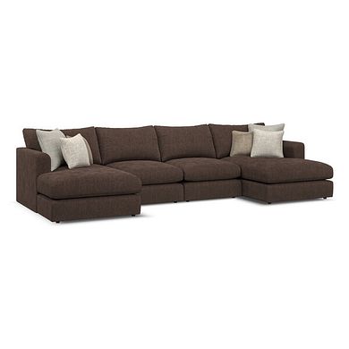 Elston Modular 4 Seater U-Shape Chaise Sofa in Penny Cacao Fabric - Group 17