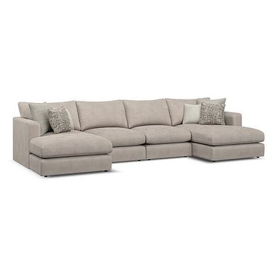 Elston Modular 4 Seater U-Shape Chaise Sofa in Penny Mid Grey Fabric - Group 17