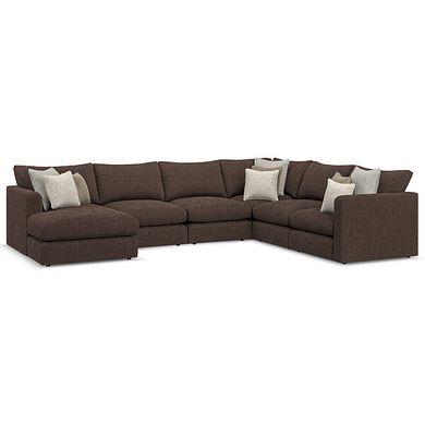 Elston Modular 6 Seater Left Hand Corner Sofa with Chaise in Penny Cacao Fabric - Group 18