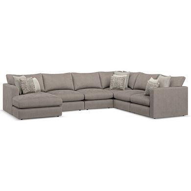 Elston Modular 6 Seater Left Hand Corner Sofa with Chaise in Penny Clay Fabric - Group 18