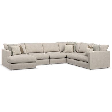 Elston Modular 6 Seater Left Hand Corner Sofa with Chaise in Penny Dove Fabric - Group 18