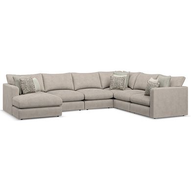 Elston Modular 6 Seater Left Hand Corner Sofa with Chaise in Penny Mid Grey Fabric - Group 18