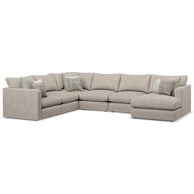 Elston Modular 6 Seater Right Hand Corner Sofa with Chaise in Penny Mid Grey Fabric - Group 19