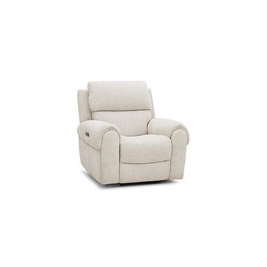 Ezra Electric Recliner Armchair with Power Headrest & Lumbar Support in Hopsack Natural Fabric