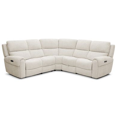 Ezra Group 3 Electric Recliner with 1 Storage Drawer in Hopsack Natural Fabric