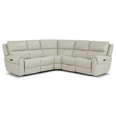 Ezra Group 3 Electric Recliner with Power Headrest & Lumbar Support with 1 Storage Drawer in Bone China Leather