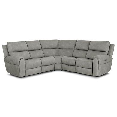 Ezra Group 3 Electric Recliner with Power Headrest & Lumbar Support with 1 Storage Drawer in Dexter Stone Fabric