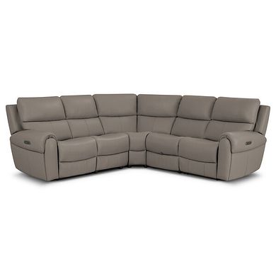 Ezra Group 3 Electric Recliner with Power Headrest & Lumbar Support with 1 Storage Drawer in Oyster Leather