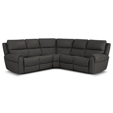 Ezra Group 3 Electric Recliner with Power Headrest & Lumbar Support with 1 Storage Drawer in Storm Leather