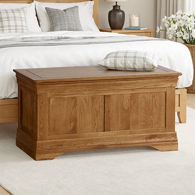 French Farmhouse Rustic Solid Oak Blanket Box