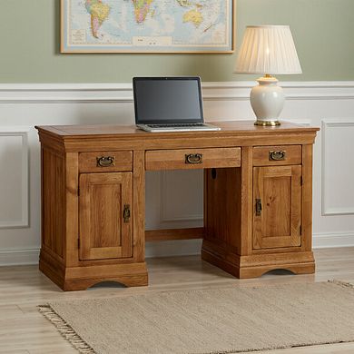 French Farmhouse Rustic Solid Oak Computer Desk