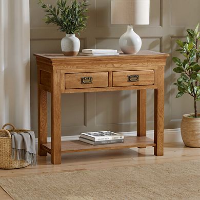 French Farmhouse Rustic Solid Oak Console Table