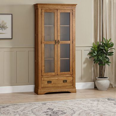 French Farmhouse Rustic Solid Oak Display Cabinet