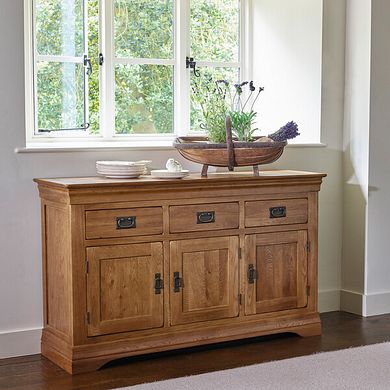 French Farmhouse Rustic Solid Oak Large Sideboard