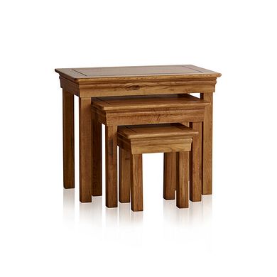French Farmhouse Rustic Solid Oak Nest of Tables