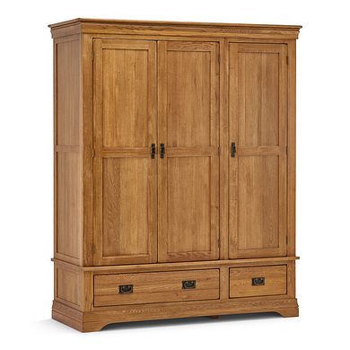 French Farmhouse Rustic Solid Oak Triple Wardrobe
