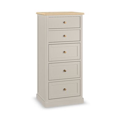 Henley Natural Oak and Stone Painted Hardwood 5 Drawer Tallboy