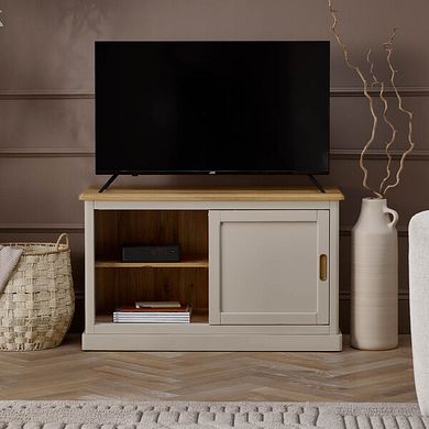 Henley Natural Oak and Stone Painted Hardwood Small TV Unit