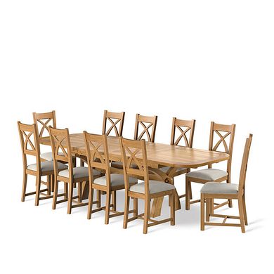 Hercules Natural Oak Extending Dining Table And 10 Arched Backs In Verona Cream 
