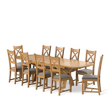 Hercules Natural Oak Extending Dining Table And 10 Cross Backs In Verona Mocha 