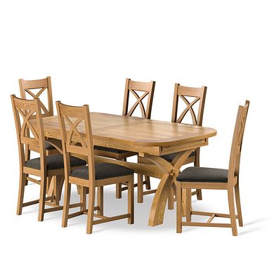 Hercules Natural Oak Extending Dining Table And 6 Cross Backs In Verona Chocolate 