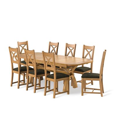 Hercules Natural Oak Extending Dining Table And 8 Cross Backs In Verona Green 