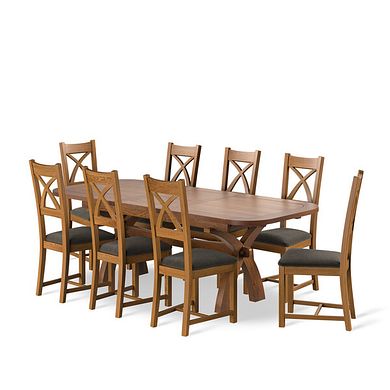 Hercules Rustic Oak Extending Dining Table And 8 Cross Backs In Verona Chocolate 