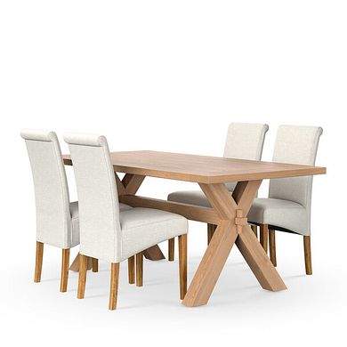 Highworth Natural Oak Dining Table And 4 Scroll Backs in Conway Stone 