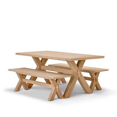 Highworth Natural Solid Oak Dining Table + 2 Highworth Natural Solid Oak Dining Benches