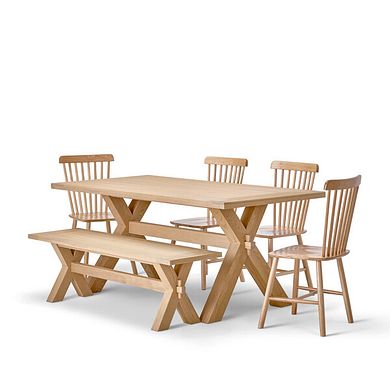 Highworth Natural Solid Oak Dining Table with 4 Kingham Chairs and 1 Highworth Bench