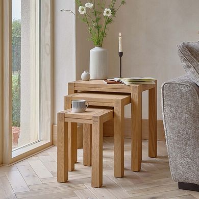 Highworth Natural Solid Oak Nest of 3 Tables