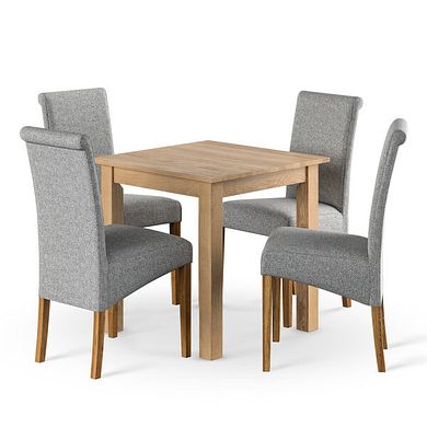 Hudson Natural Oak 2ft 6 x 2ft 6 Square Dining Table and 4 Scroll Back Chair in Conway Grey Fabric