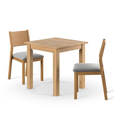 Hudson Natural Solid Oak 2ft 6 x 2ft 6 Square Dining Table + 2 Ellison Natural Oak Chair with Verona Grey Fabric Seat
