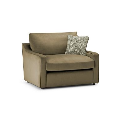 Isabella Loveseat in Festival Khaki Fabric with Olive Scatter Cushion
