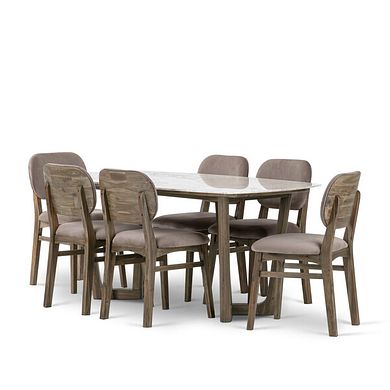 Islington Marble and Dark Acacia Dining Table + 6 Isla Fossil Velvet Dining Chairs