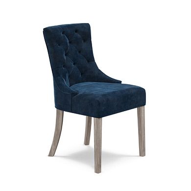 Isobel Button Back Chair in Heritage Royal Blue Velvet with Weathered Oak Legs