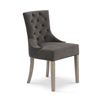 Isobel Button Back Chair in Storm Grey Velvet with Weathered Oak Legs