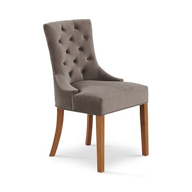 Isobel Button Back Chair in Taupe Velvet with Natural Oak Legs