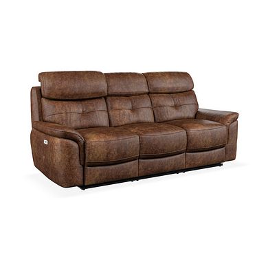 Iver 3 Seater Electric Recliner Sofa with Power Headrests in Ranch Dark Brown Fabric