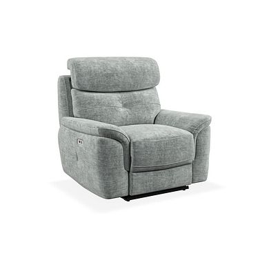 Iver Electric Recliner Armchair with Power Headrest in Plush Silver Fabric