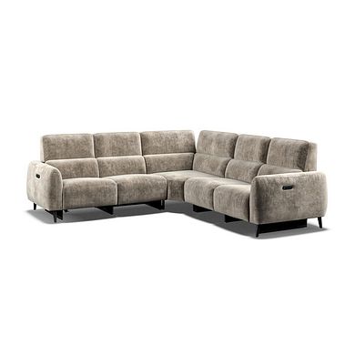 Juliette Large Corner Sofa With Two Recliners and Power Headrests in Descent Taupe Fabric