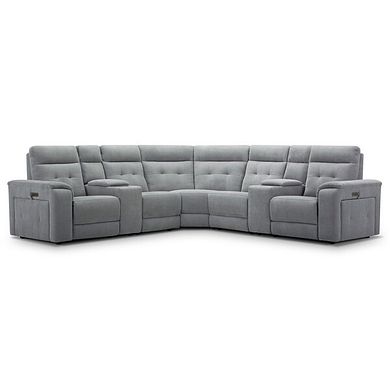 Juno Large Corner Electric Recliner Sofa With Wireless Charging Consoles and Power Headrests in Amigo Granite Fabric