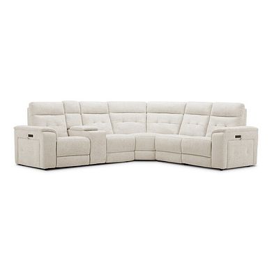 Juno Large Corner Electric Recliner Sofa With Wireless Charging Console and Power Headrests in Hopsack Natural Fabric