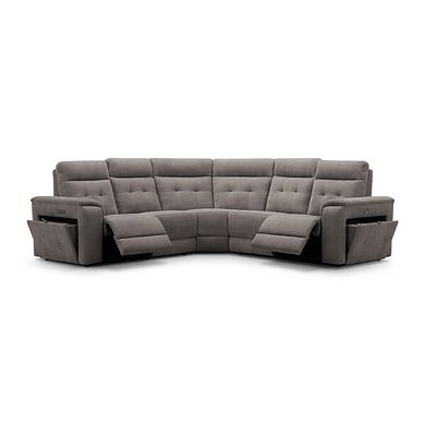 Juno Large Corner Electric Recliner Sofa With Power Headrests rest in Amigo Cocoa Fabric