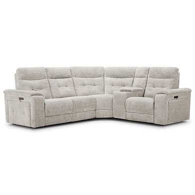 Juno Left Hand Corner Electric Recliner Sofa With Wireless Charging Console and Power Headrests in Koto Turtle Dove Fabric