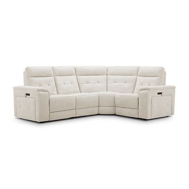 Juno Left Hand Corner Electric Recliner Sofa With Power Headrests in Hopsack Natural Fabric