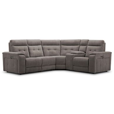 Juno Left Hand Corner Electric Recliner Sofa With Wireless Charging Console and Power Headrests in Amigo Cocoa Fabric